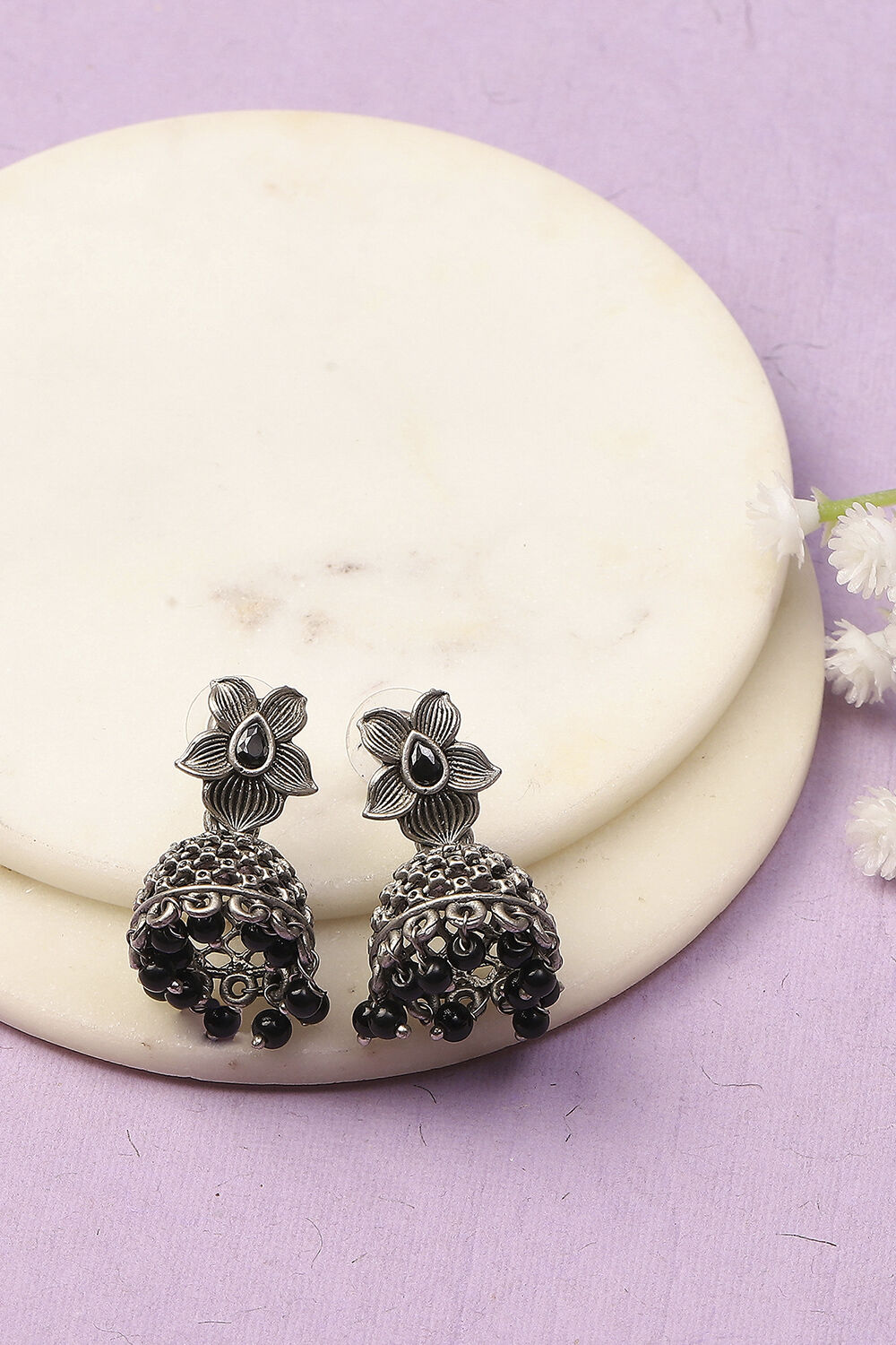 Black Oxidised Alloy Earrings image number 0