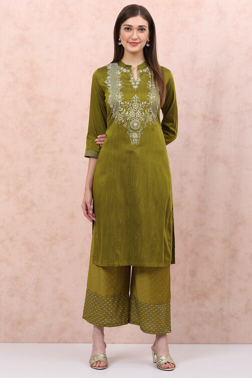 Green Art Silk Straight Kurta image number 0