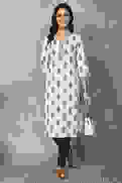 Off-White Cotton Printed Straight Kurta image number 0