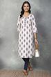 Off-White Cotton Printed Straight Kurta
