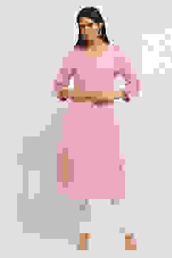 Peach-Colored Printed Straight Kurta image number 5