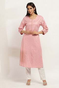 Peach Viscose Straight Kurta image number 5
