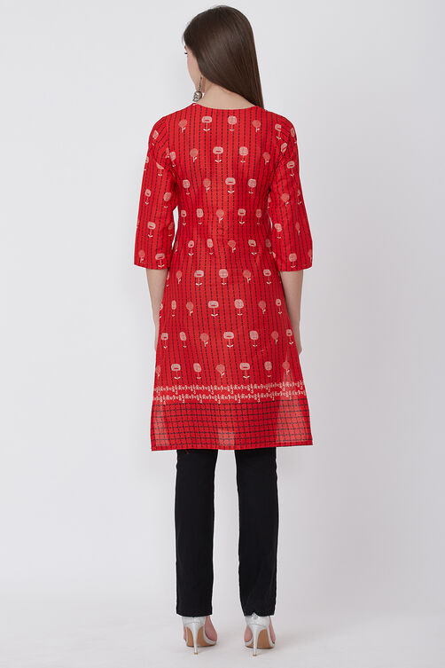 Sky Blue Cotton And Cambric Straight Kurta image number 4