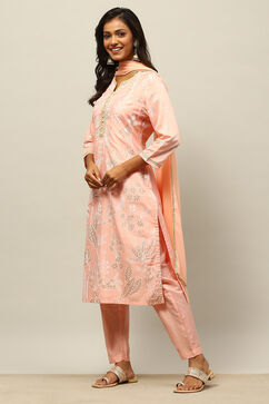 Pink Viscose Muslin Straight Printed Kurta Palazzo Suit Set image number 3