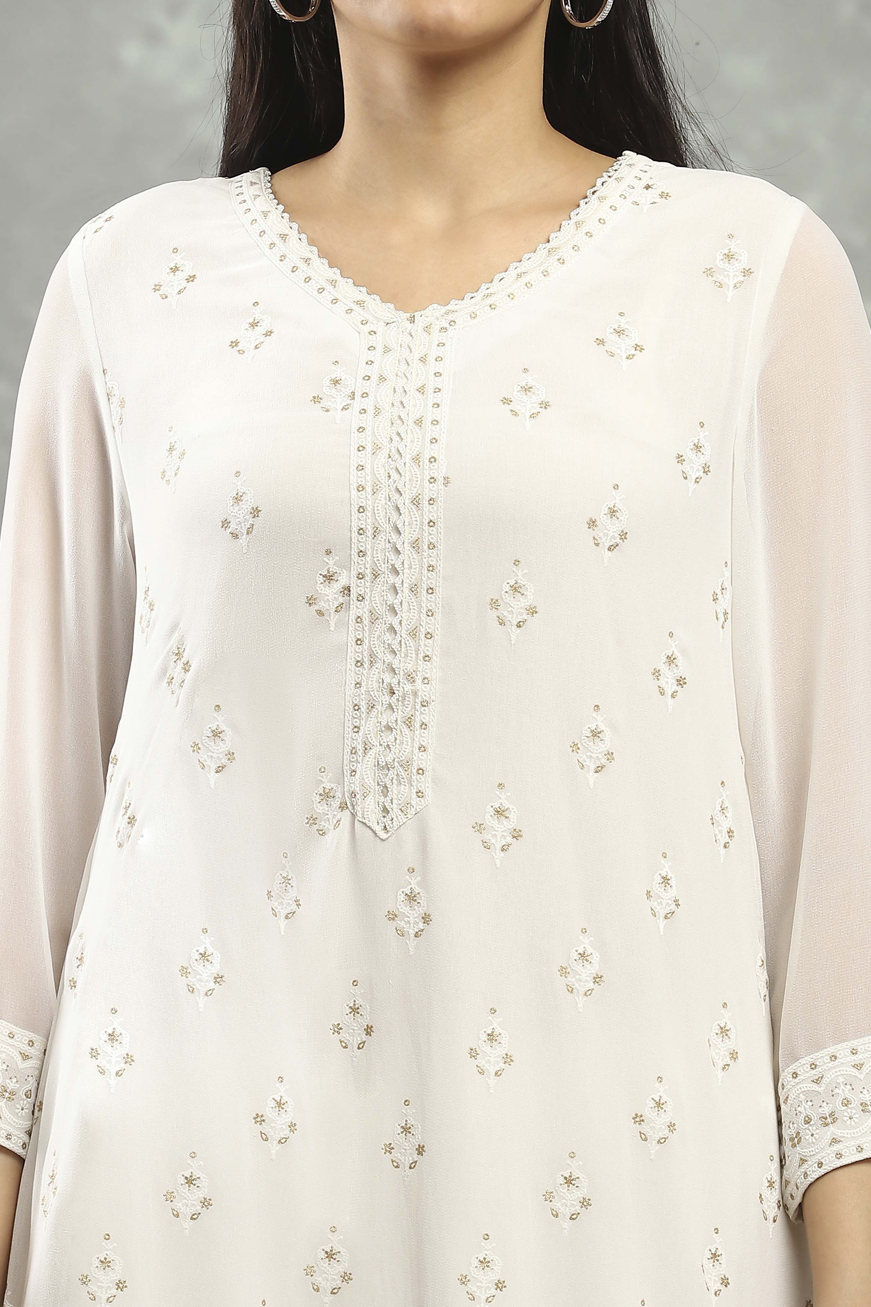 White Polyester Straight Kurta Pants Set image number 1