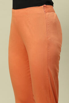 Peach Poplin Lycra Slim Solid Slim Pants image number 1
