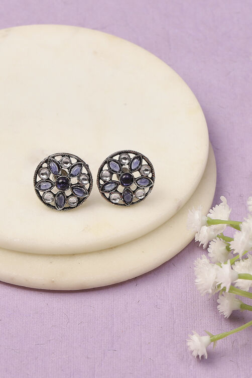 Dark Blue Oxidised Alloy Earrings image number 0