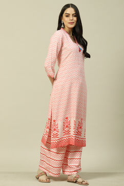 Pink LIVA Woven Straight Kurta Suit Set image number 5