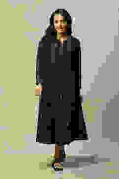 Black Cotton Blend A-Line Printed Dress image number 5