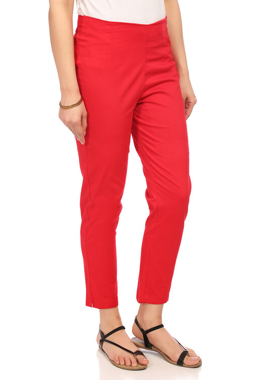 Red Cotton Slim Pants image number 2