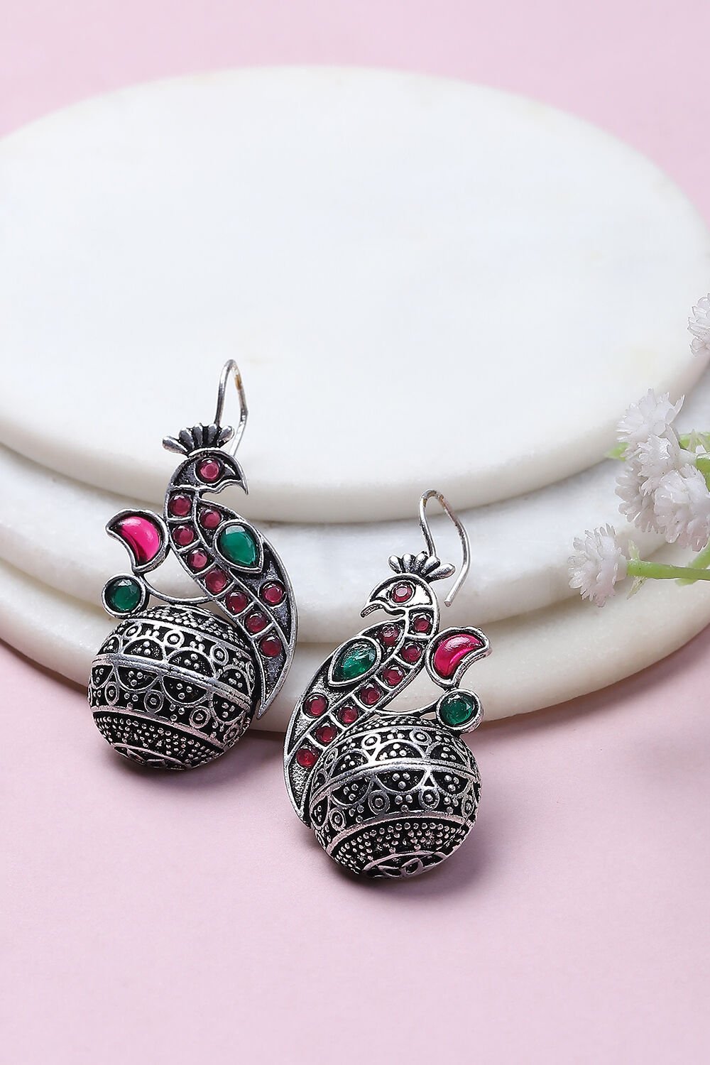 Pink-Green Alloy Drop & Danglers image number 0