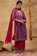 Fuschia Viscose Rayon Straight Printed Suit Set image number 4