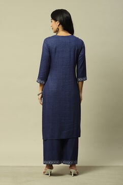 Blue LIVA Straight Printed Kurta Palazzo Suit Set image number 4