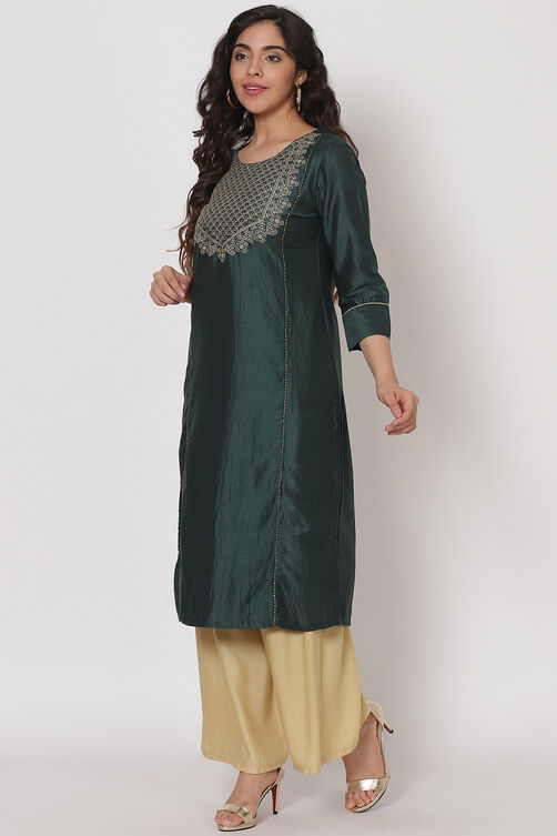 Green Polyster Kurta image number 2