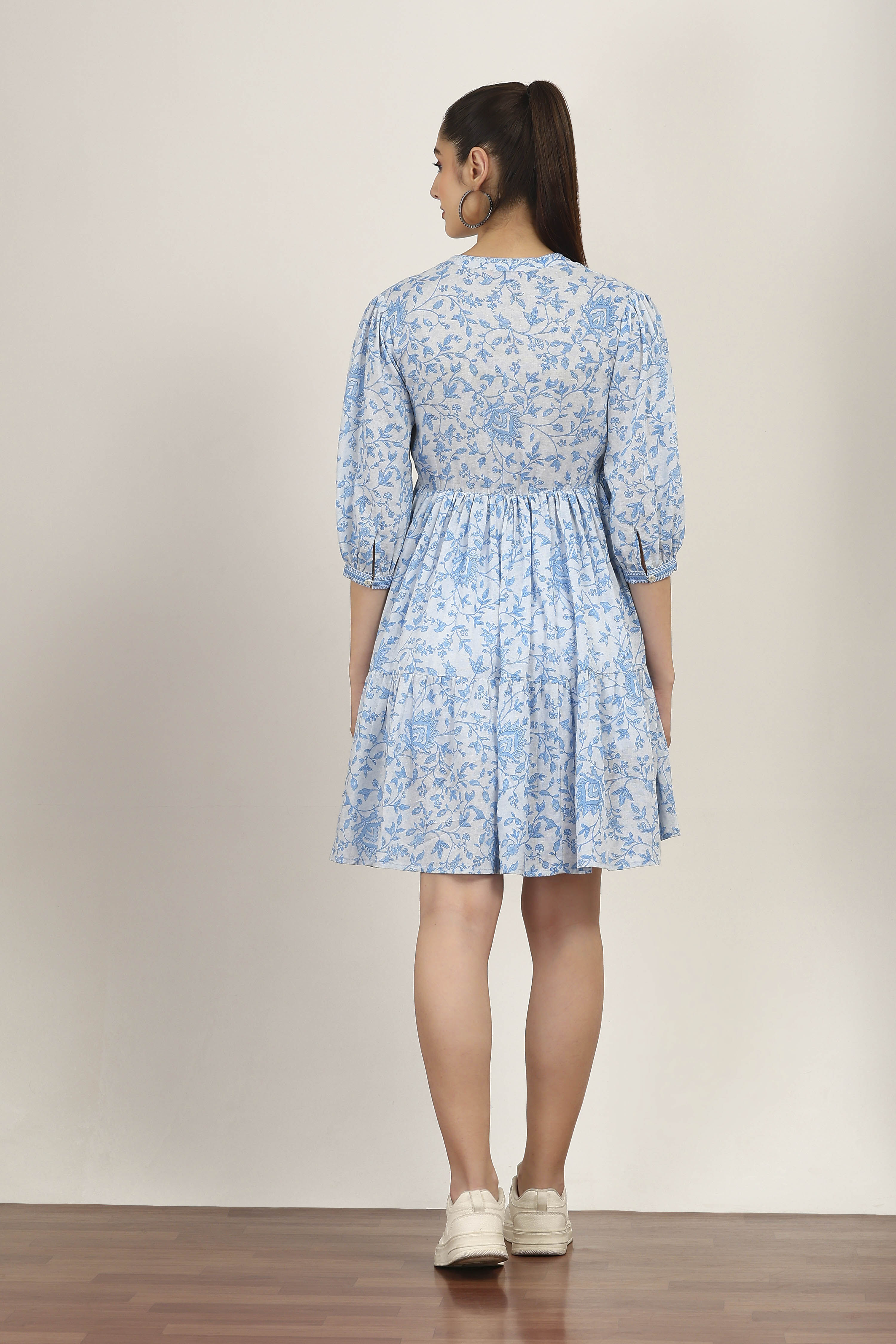 Blue Rayon Flex Tiered Dresses image number 3