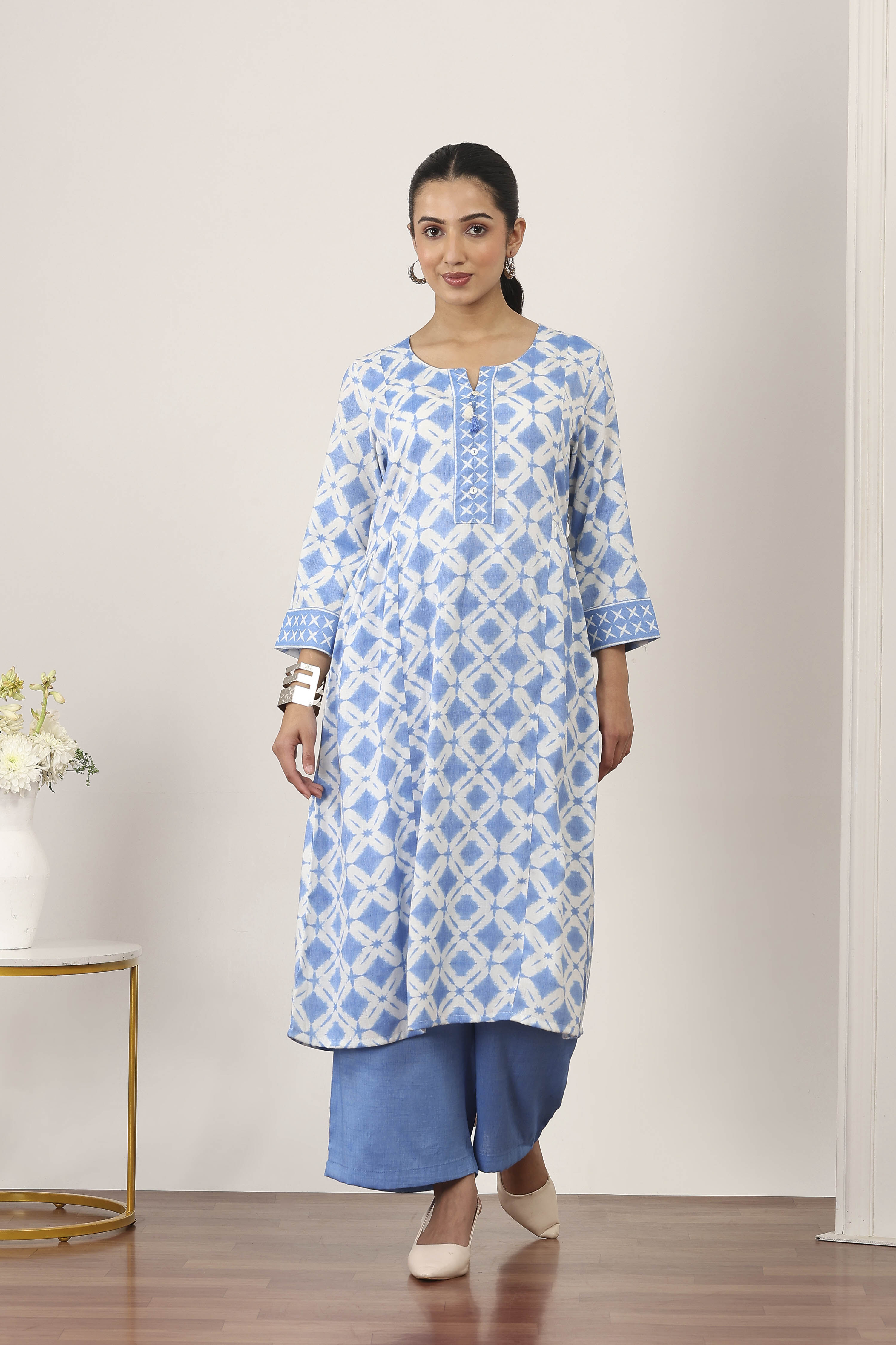 Blue Viscose Polyester Viscose Rayon Kurta Pants Set image number 6