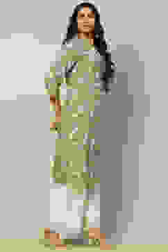 Green Printed Straight Kurta image number 4