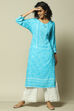 Aqua Blue LIVA Straight Printed Kurta image number 0