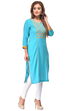 Turquoise Straight Cotton Kurta image number 2