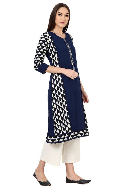 Indigo A-Line Viscose Rayon Kurta image number 2