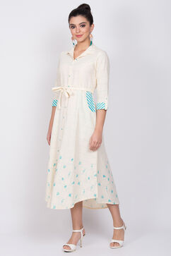 Turquoise Cotton A-Line Dress image number 2