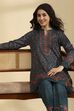 Teal Acrylic Straight Printed Kurta Pants Set image number 1