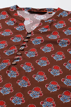 Brown LIVA Straight Printed Kurta Palazzo Suit Set image number 1