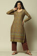 Olive Jacquard Straight Yarndyed Kurta Palazzo Suit Set image number 0