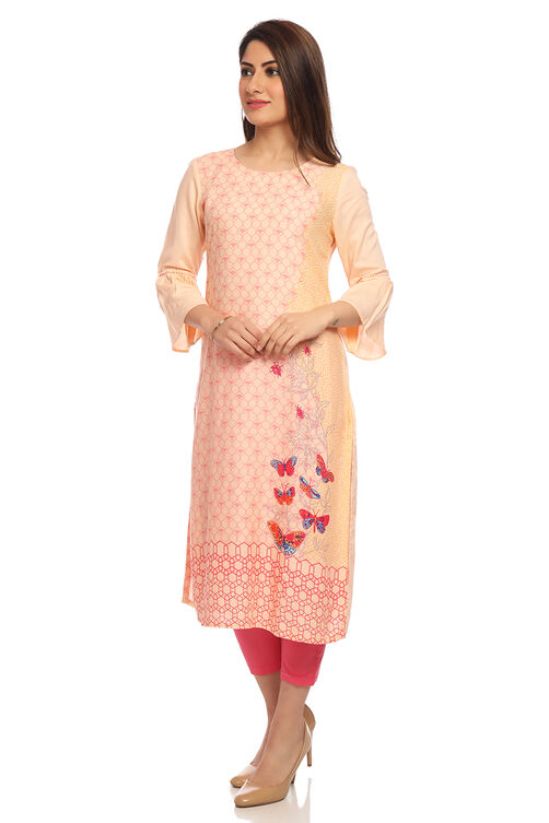 Peach Straight Viscose Kurta image number 2
