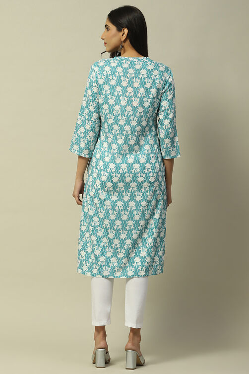 Sea Blue Rayon Staight Kurta image number 3