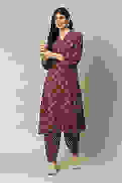 Brown LIVA Straight Printed Kurta Palazzo Suit Set image number 0