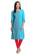 Turquoise Straight Cotton Kurta image number 0