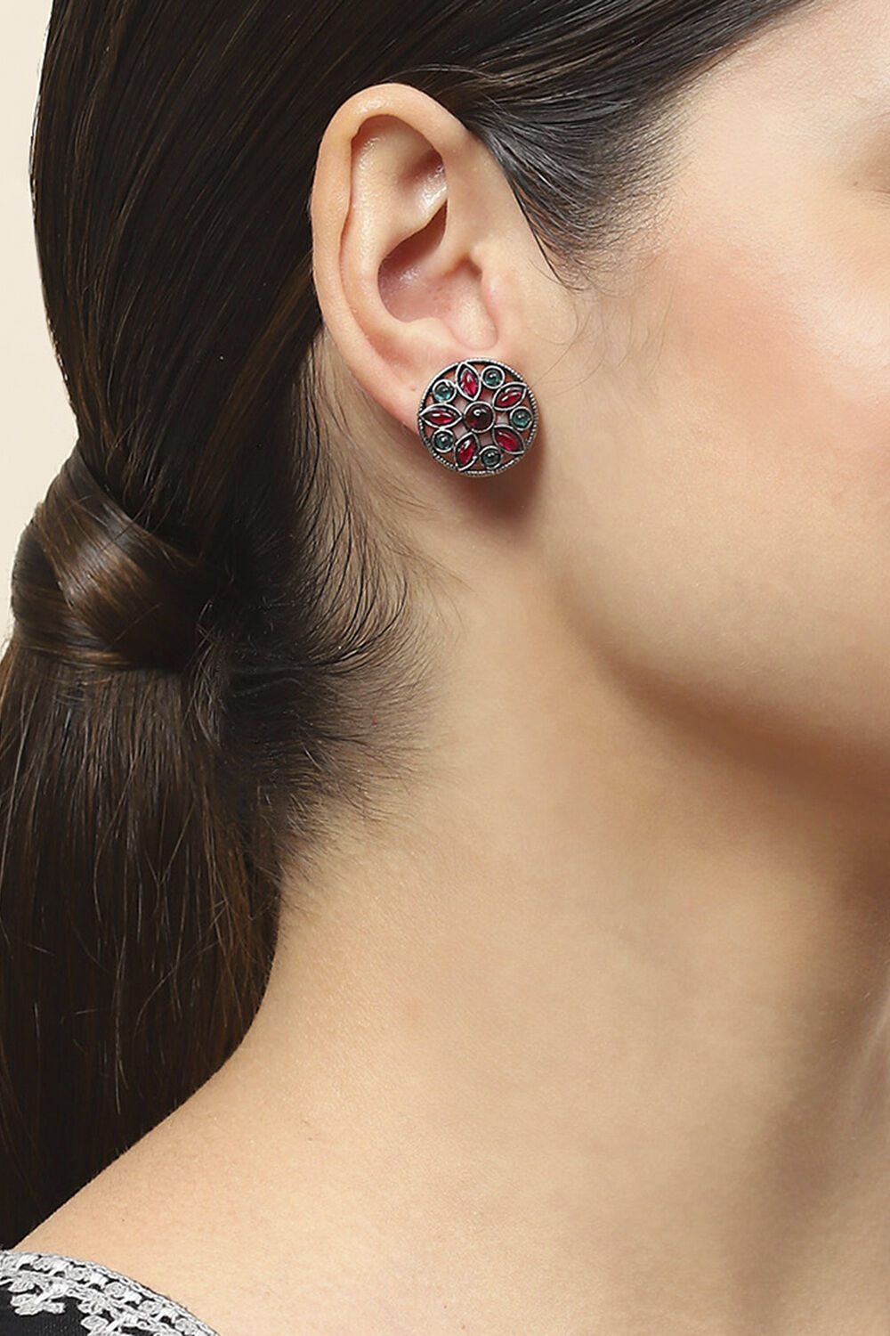 Pink Green Oxidised Alloy Earrings image number 1