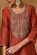 Rust Viscose Blend Straight Solid Suit Set image number 1