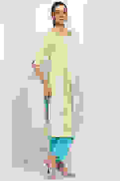 Lime Green Cotton Pleated Straight Kurta image number 4