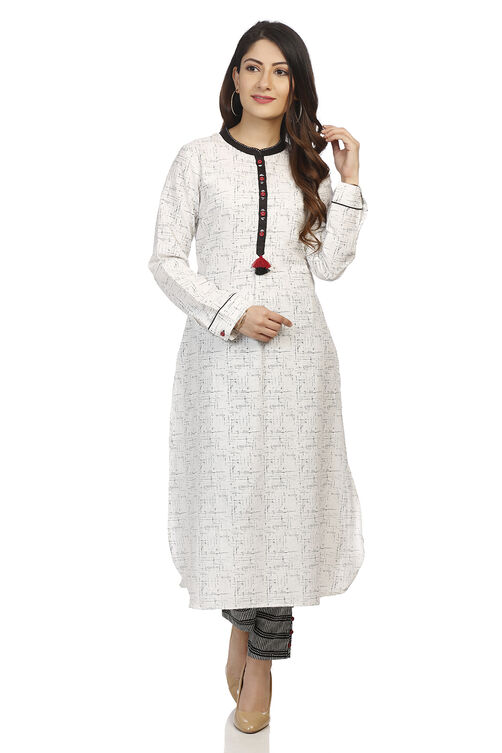 Ecru A Line Cotton Kurta image number 0