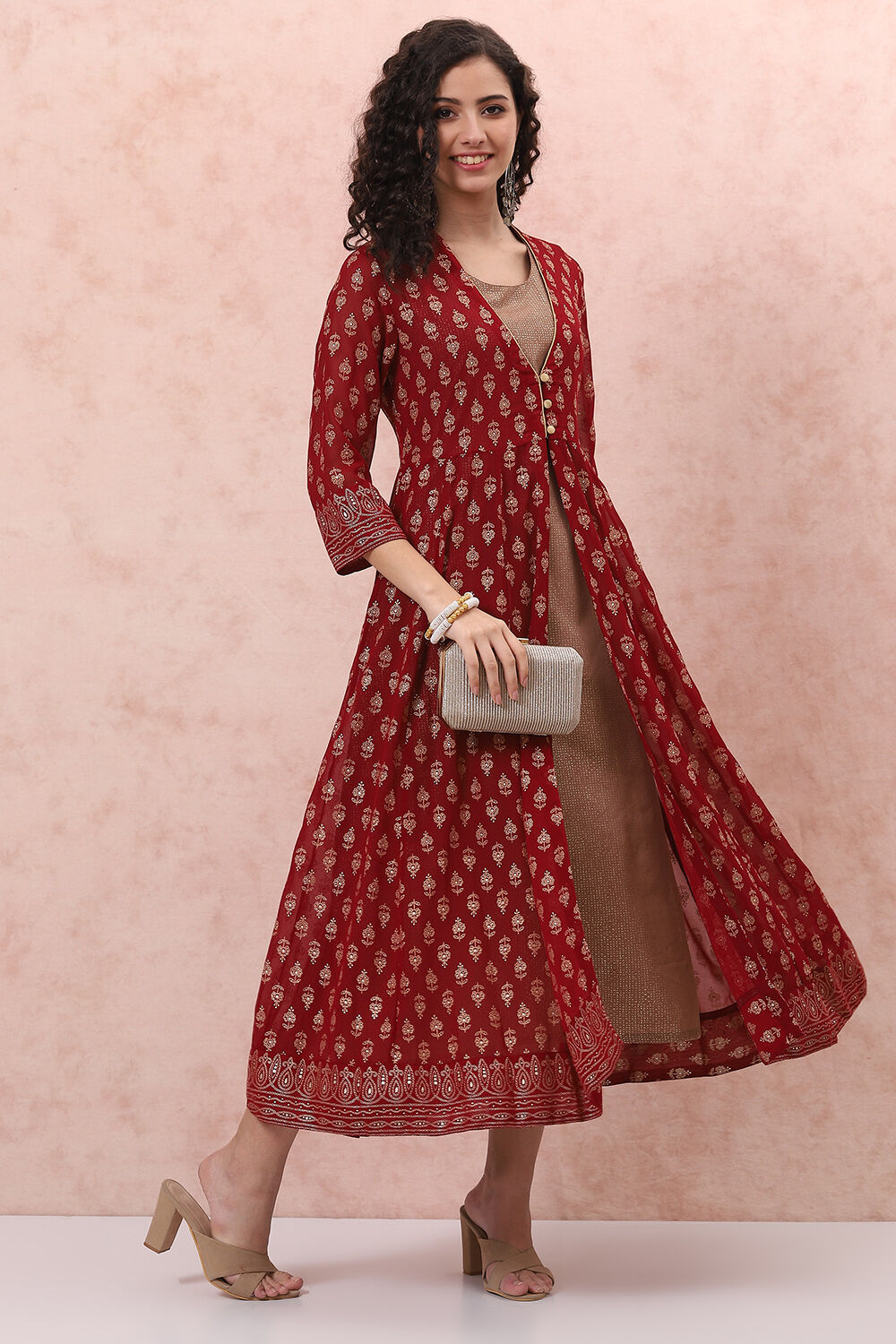 Buy Red Art Silk Maxi Dress 1N by Rangriti