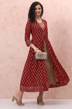 Red Art Silk Maxi Dress image number 0