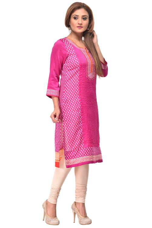 Magenta Straight Poly Cotton Kurta image number 2