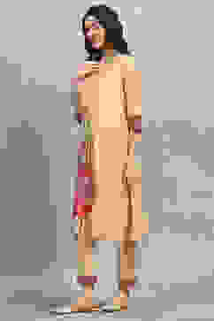 Golden Floral Printed Straight Kurta image number 2