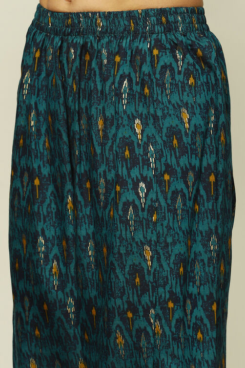 Peacock Blue LIVA Straight Printed Kurta Palazzo Suit Set image number 2