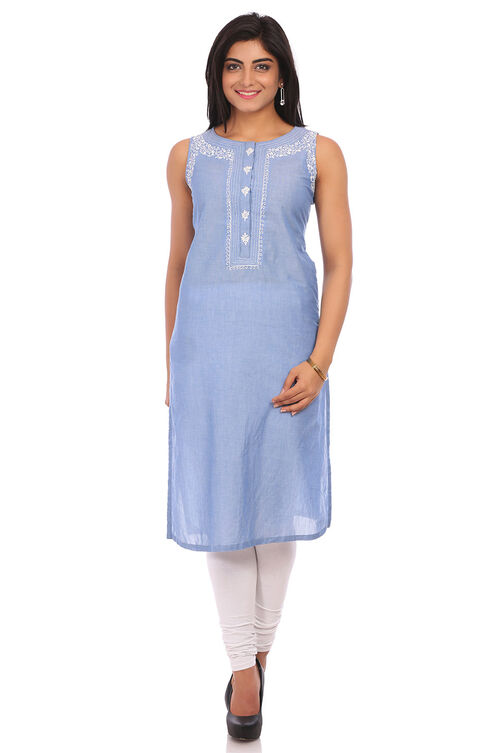 Blue Cotton Straight Kurta image number 0