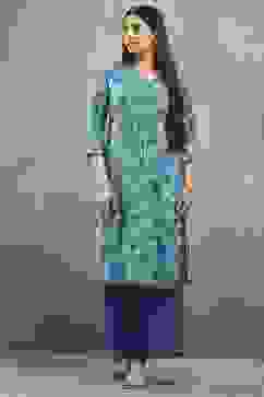 Green Viscose Straight Kurta Pants Set image number 0