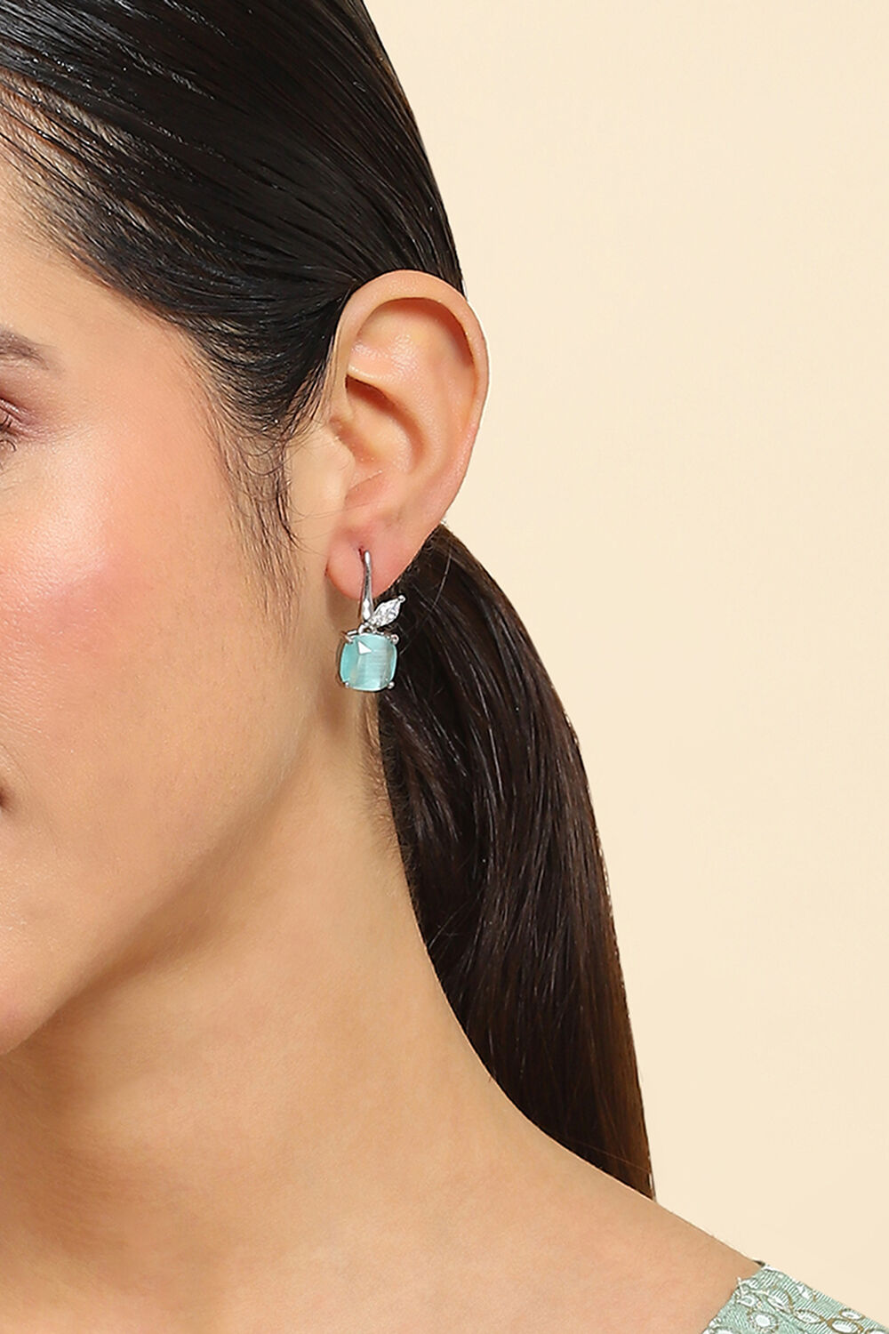 Mint Green Brass Jhumka image number 1