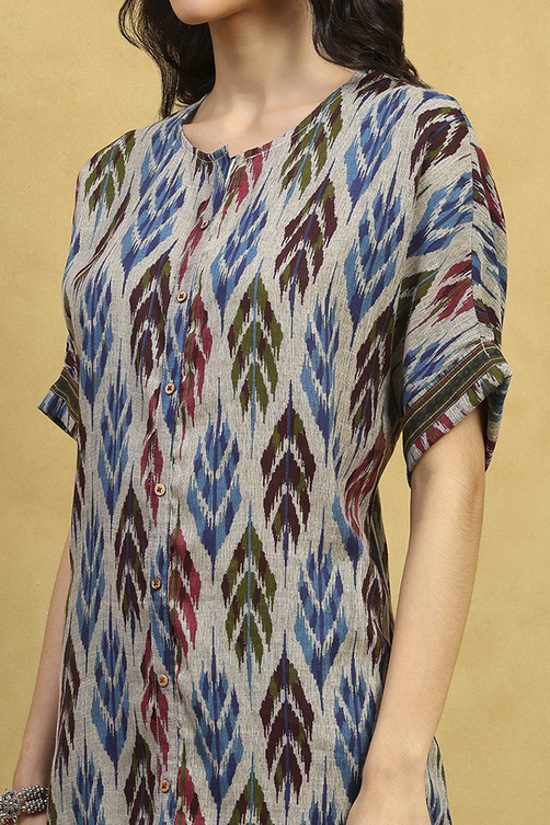 Grey Printed Straight Kurta image number 1