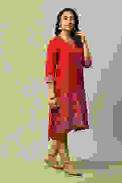 Purple LIVA Straight Printed Kurta image number 4