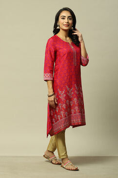 Purple LIVA Straight Printed Kurta image number 4