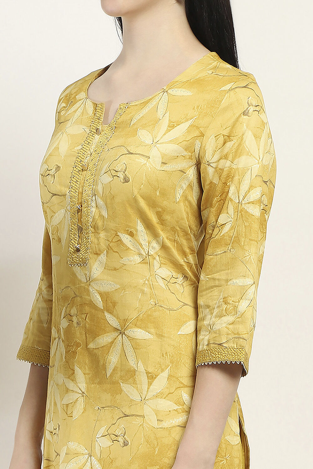 Mauve Cotton Floral Straight Suit Set image number 1