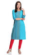 Turquoise Straight Cotton Kurta image number 4