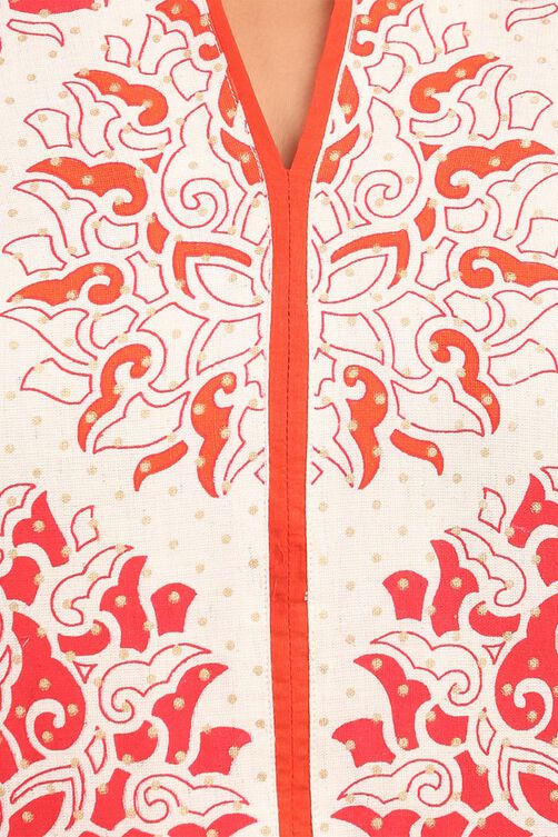 Beige Straight Cotton Kurta image number 4